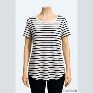𝅺H &M Basic retro shirt/top vertical stripes white/black Women M